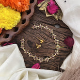 Premium AD Stone Lotus Short Neckpiece-Red White-G9889